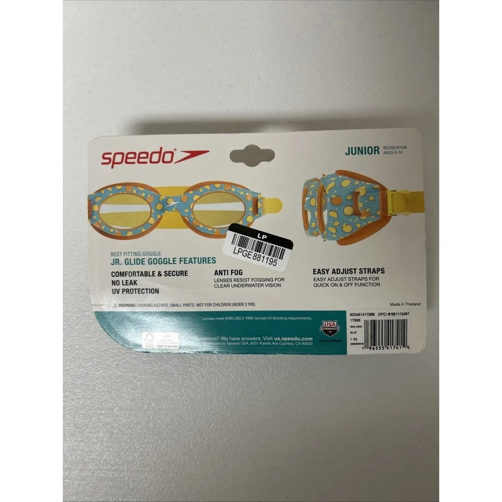 Speedo Junior Glide Print Blue‎ Goggles No Leak Anti-Fog UV Protection Ages 6-14